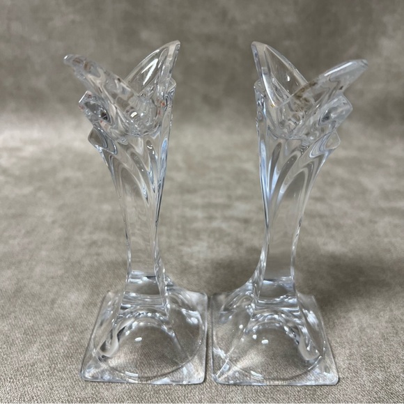 MIKASA Slovenia Lead Crystal Candlestick Art Deco Holder 5 1/2" SET of 2 - Picture 2 of 9